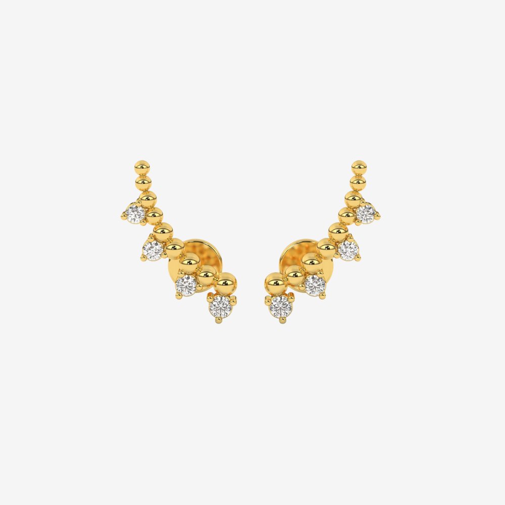 4 Diamonds Ear Climber Stud Earrings - 14k Yellow Gold - Jewelry - Goldie Paris Jewelry - Earring
