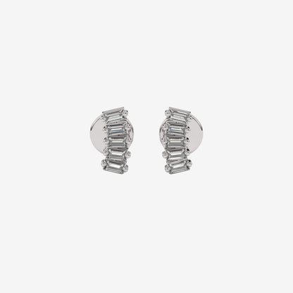 5 Diamonds Baguette Cluster Stud Earrings - 14k White Gold - Jewelry - Goldie Paris Jewelry - Baguette Earring