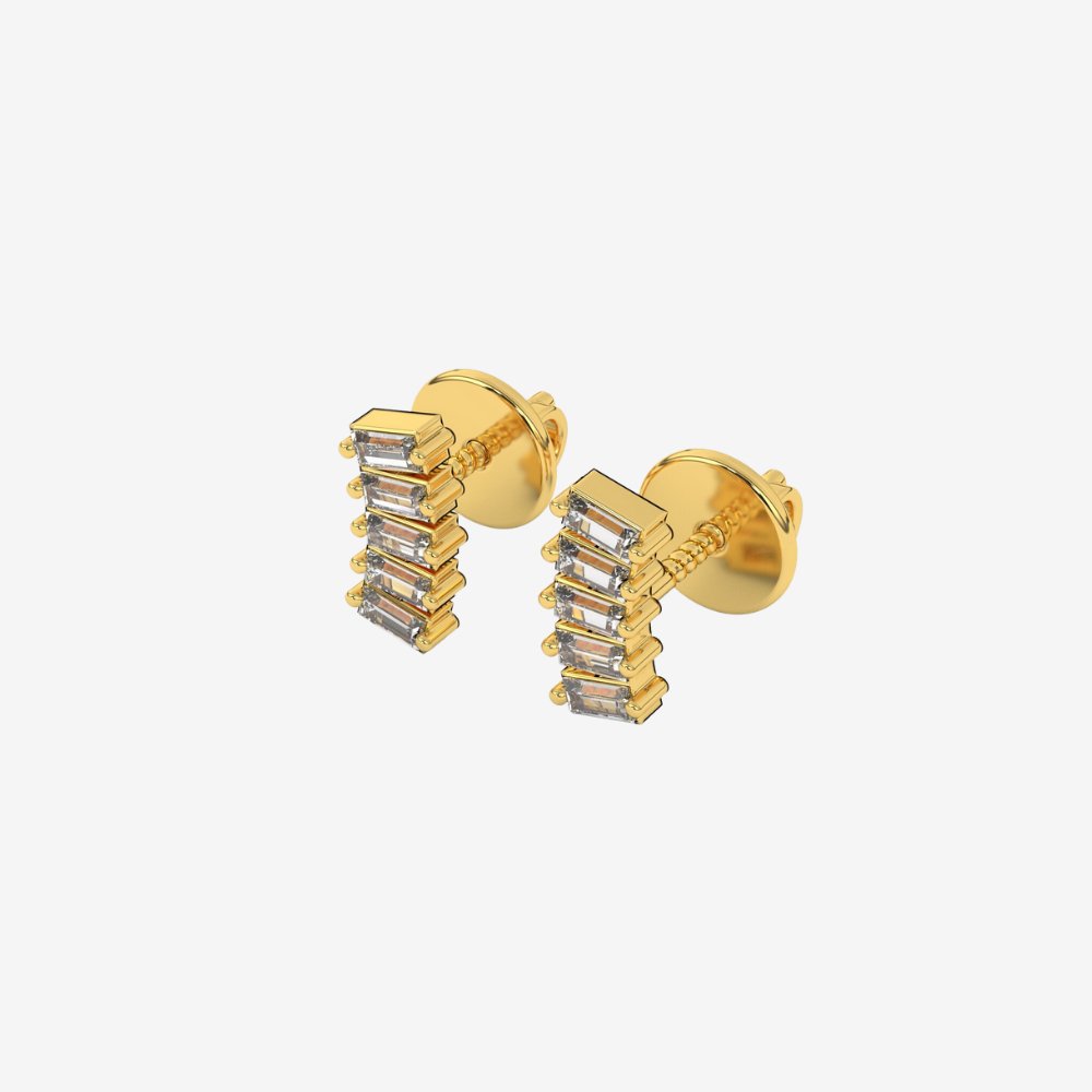 5 Diamonds Baguette Cluster Stud Earrings - - Jewelry - Goldie Paris Jewelry - Baguette Earring