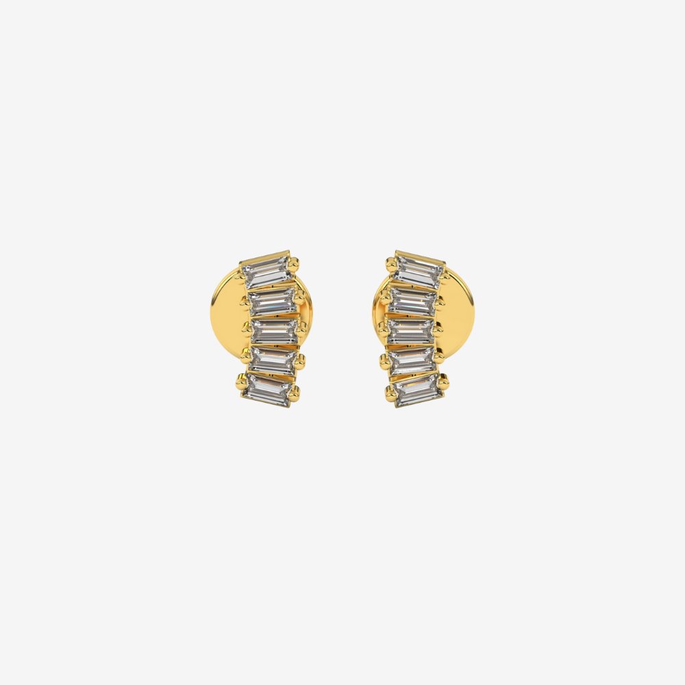 5 Diamonds Baguette Cluster Stud Earrings - 14k Yellow Gold - Jewelry - Goldie Paris Jewelry - Baguette Earring