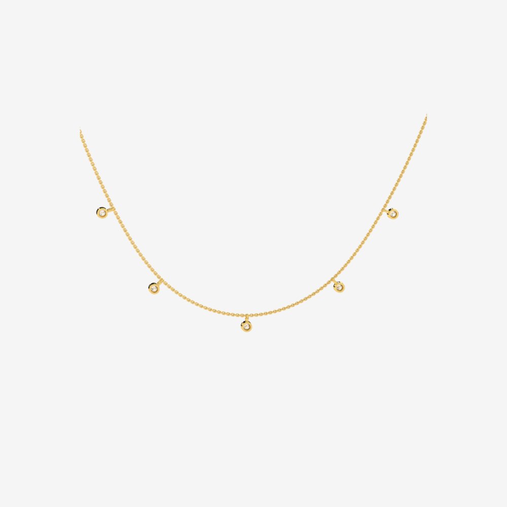 5 Floating Diamonds Necklace - 14k Yellow Gold - Jewelry - Goldie Paris Jewelry - Bezel Necklace
