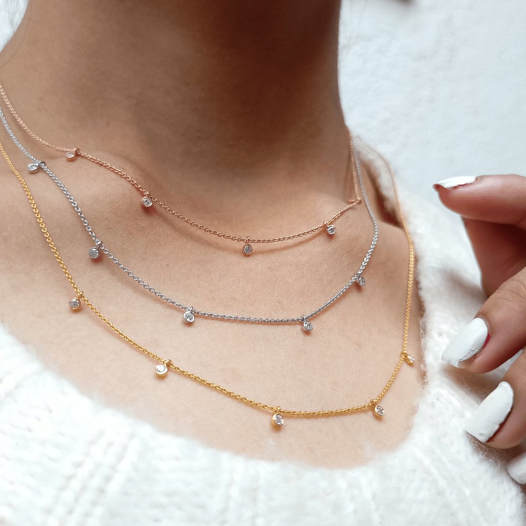 5 Floating Diamonds Necklace - - Jewelry - Goldie Paris Jewelry - Bezel Necklace