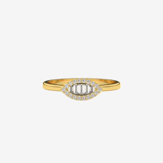 "Rebecca" Oval Leaf Diamond Ring - 14k Yellow Gold - Jewelry - Goldie Paris Jewelry - Baguette Pavé Ring statement