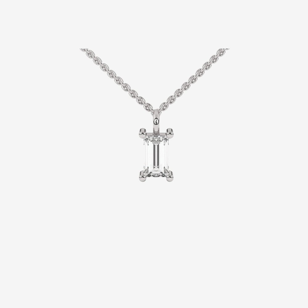 Baguette Floating Diamond Necklace - 14k White Gold - Jewelry - Goldie Paris Jewelry - Baguette Necklace