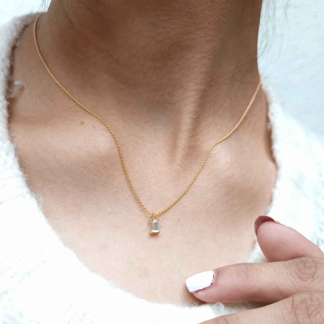 Baguette Floating Diamond Necklace - - Jewelry - Goldie Paris Jewelry - Baguette Necklace