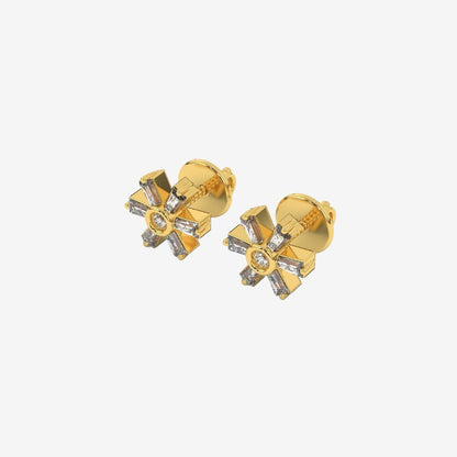 Baguette Flower Stud Diamonds Earrings - Goldie Paris Jewellery