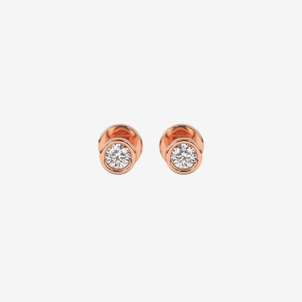 Bezel-Set Classic Diamond Stud Earring - 14k Rose Gold - Jewelry - Goldie Paris Jewelry - Bezel Earring
