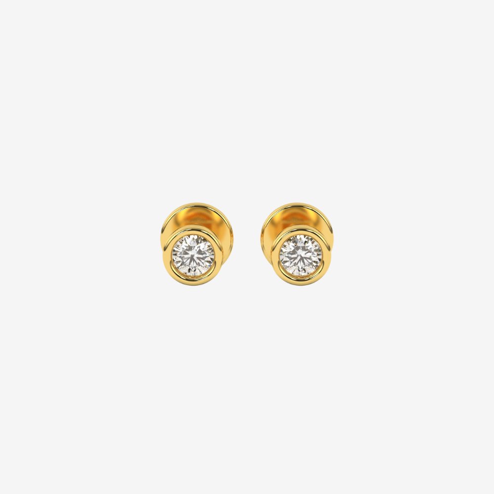 Bezel-Set Classic Diamond Stud Earring - 14k Yellow Gold - Jewelry - Goldie Paris Jewelry - Bezel Earring