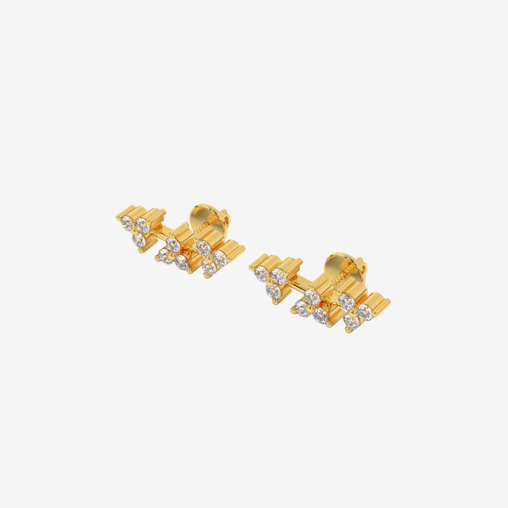 Curved Trio Diamonds Stud Earrings - - Jewelry - Goldie Paris Jewelry - Earring