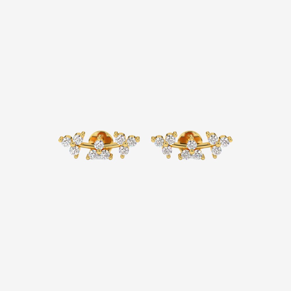 Curved Trio Diamonds Stud Earrings - Pair 14k Yellow Gold - Jewelry - Goldie Paris Jewelry - Earring