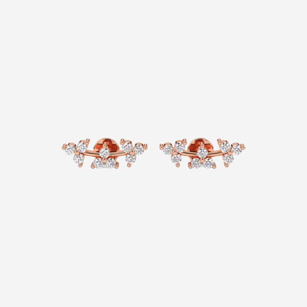 Curved Trio Diamonds Stud Earrings - Pair 14k Rose Gold - Jewelry - Goldie Paris Jewelry - Earring