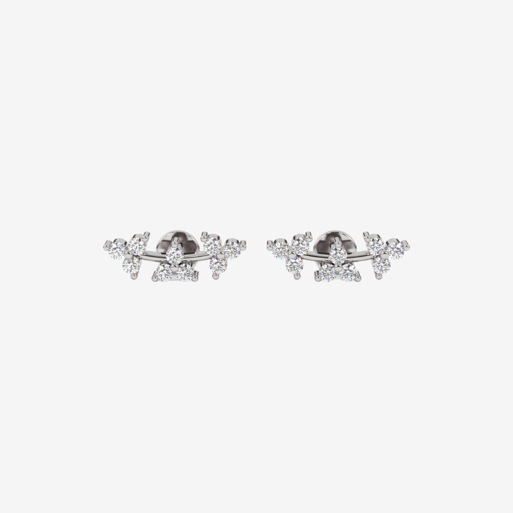 Curved Trio Diamonds Stud Earrings - Pair 14k White Gold - Jewelry - Goldie Paris Jewelry - Earring