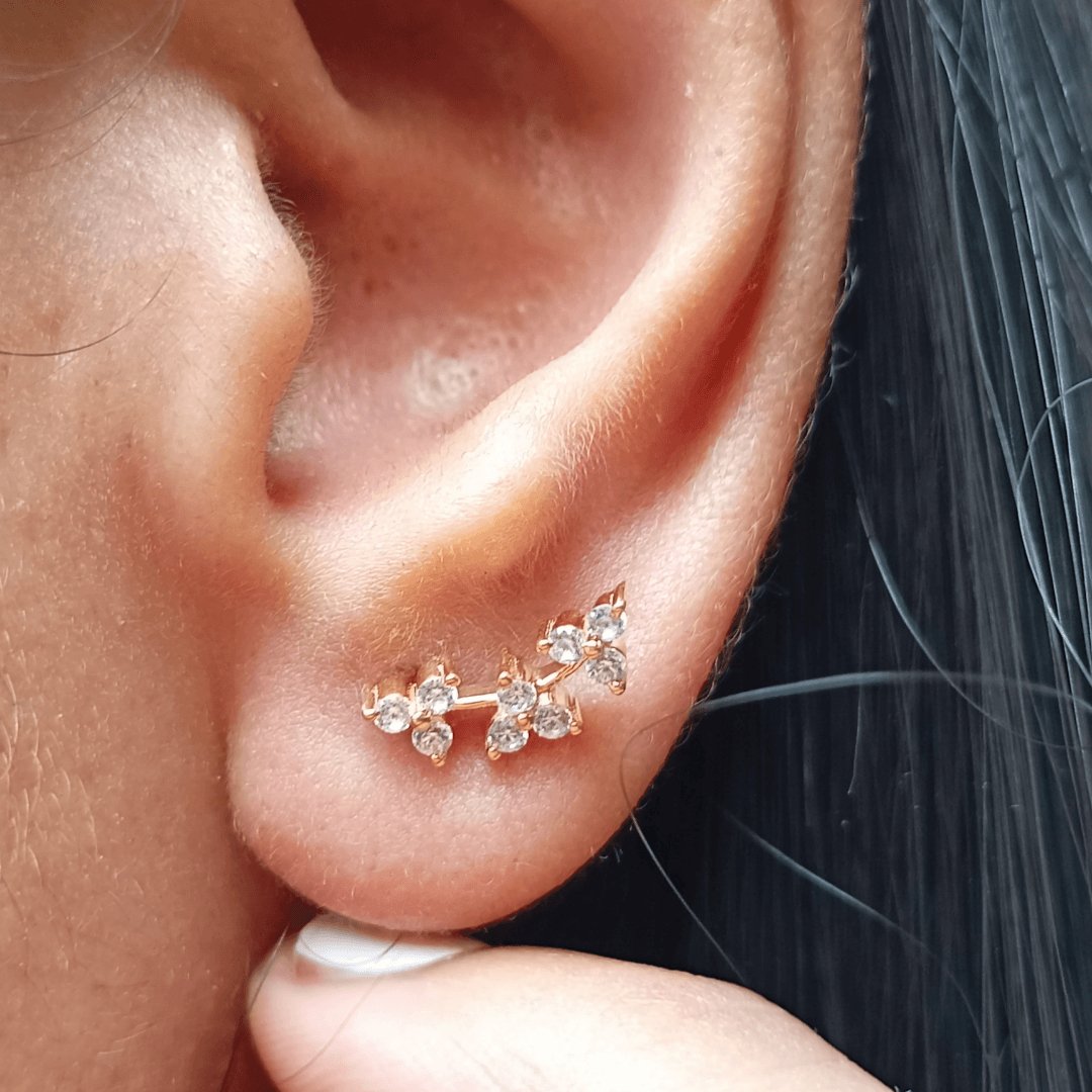 Curved Trio Diamonds Stud Earrings - - Jewelry - Goldie Paris Jewelry - Earring