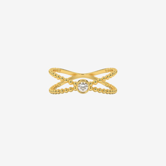 "Emma" Bezel Diamond Cross Ring - 14k Yellow Gold - Jewelry - Goldie Paris Jewelry - Ring
