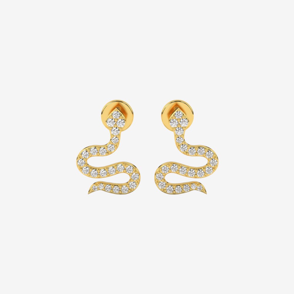 Diamonds Pavé Snake Stud Earrings - Pair 14k Yellow Gold - Jewelry - Goldie Paris Jewelry - Earring