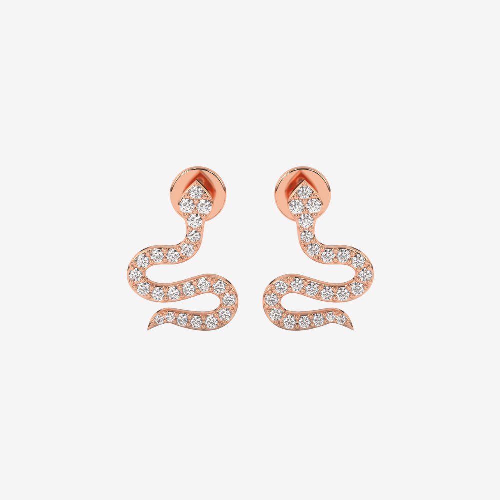 Diamonds Pavé Snake Stud Earrings - Pair 14k Rose Gold - Jewelry - Goldie Paris Jewelry - Earring