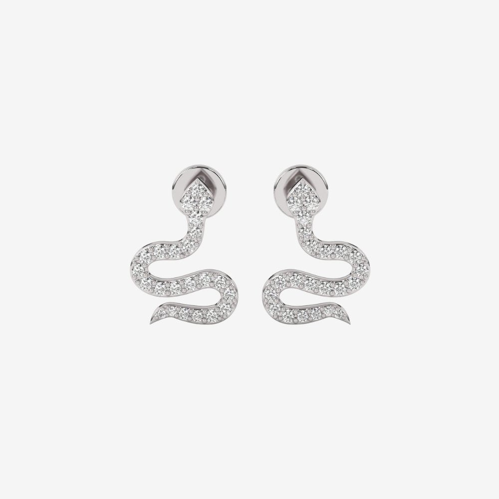 Diamonds Pavé Snake Stud Earrings - 14k White Gold - Jewelry - Goldie Paris Jewelry - Earring