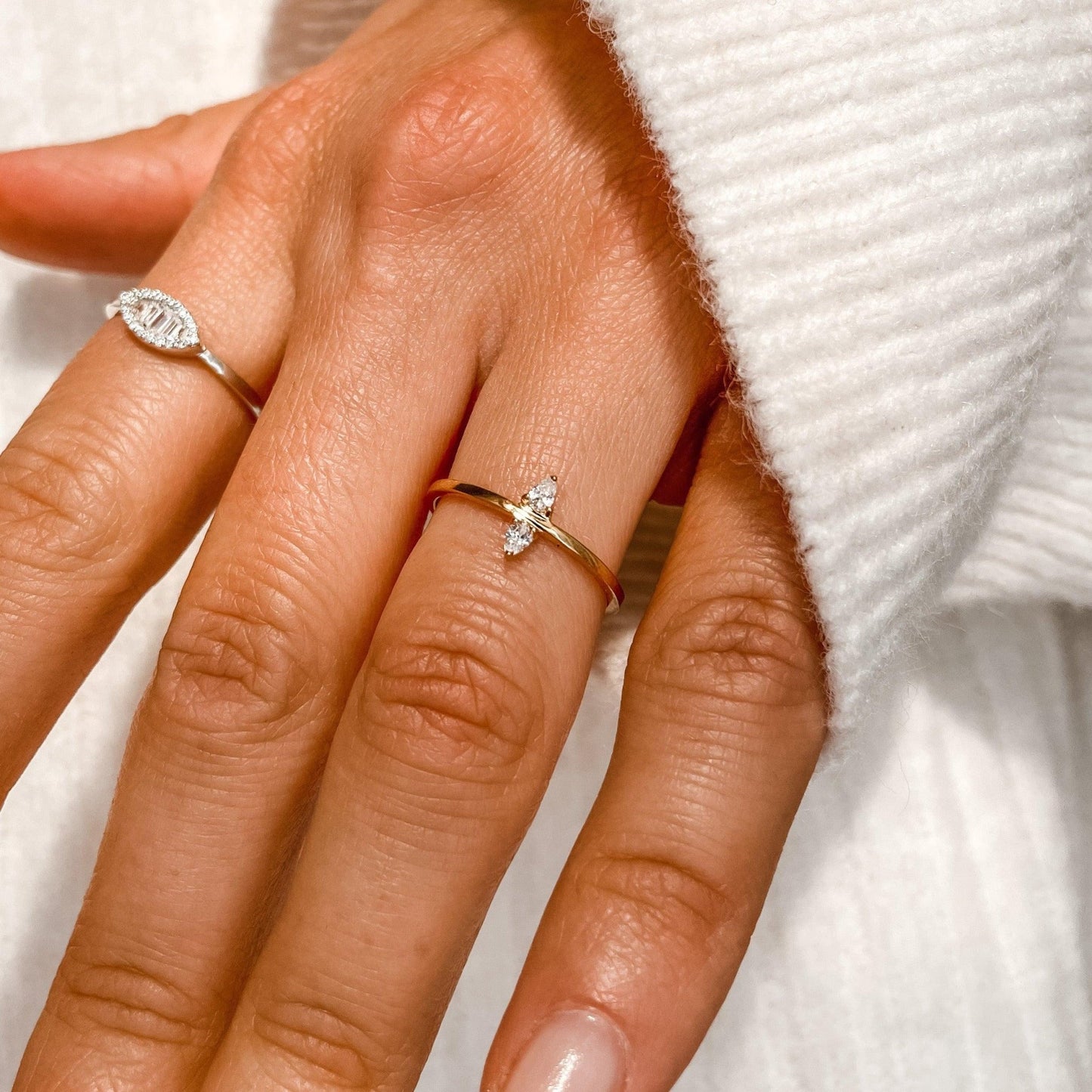 "Naomi" Double Pear Diamond Ring - - Jewelry - Goldie Paris Jewelry - Ring