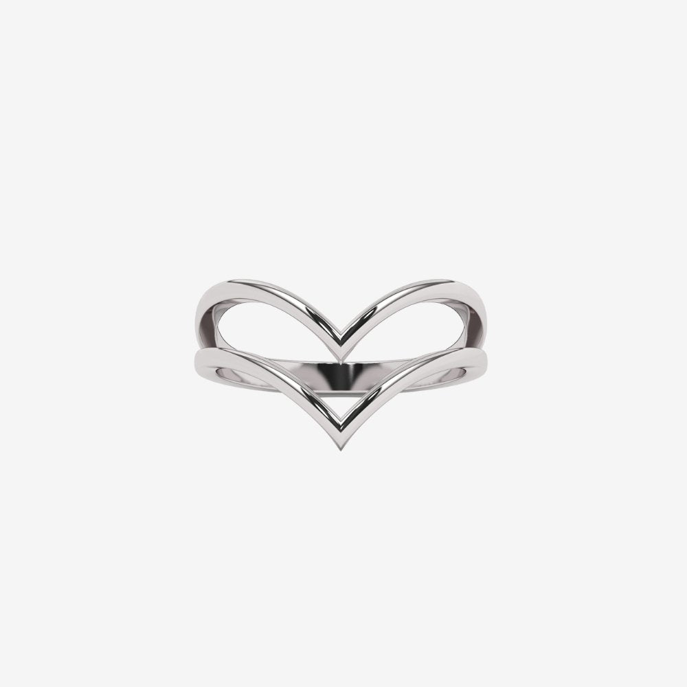Double V Statement Ring - 14k White Gold - Jewelry - Goldie Paris Jewelry - Ring statement