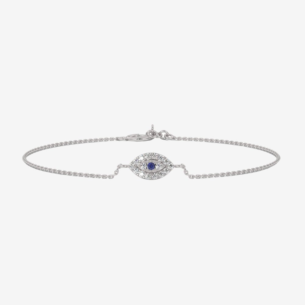 Evil Eye Diamonds Bracelet - 14k White Gold - Jewelry - Goldie Paris Jewelry - Blue Bracelet