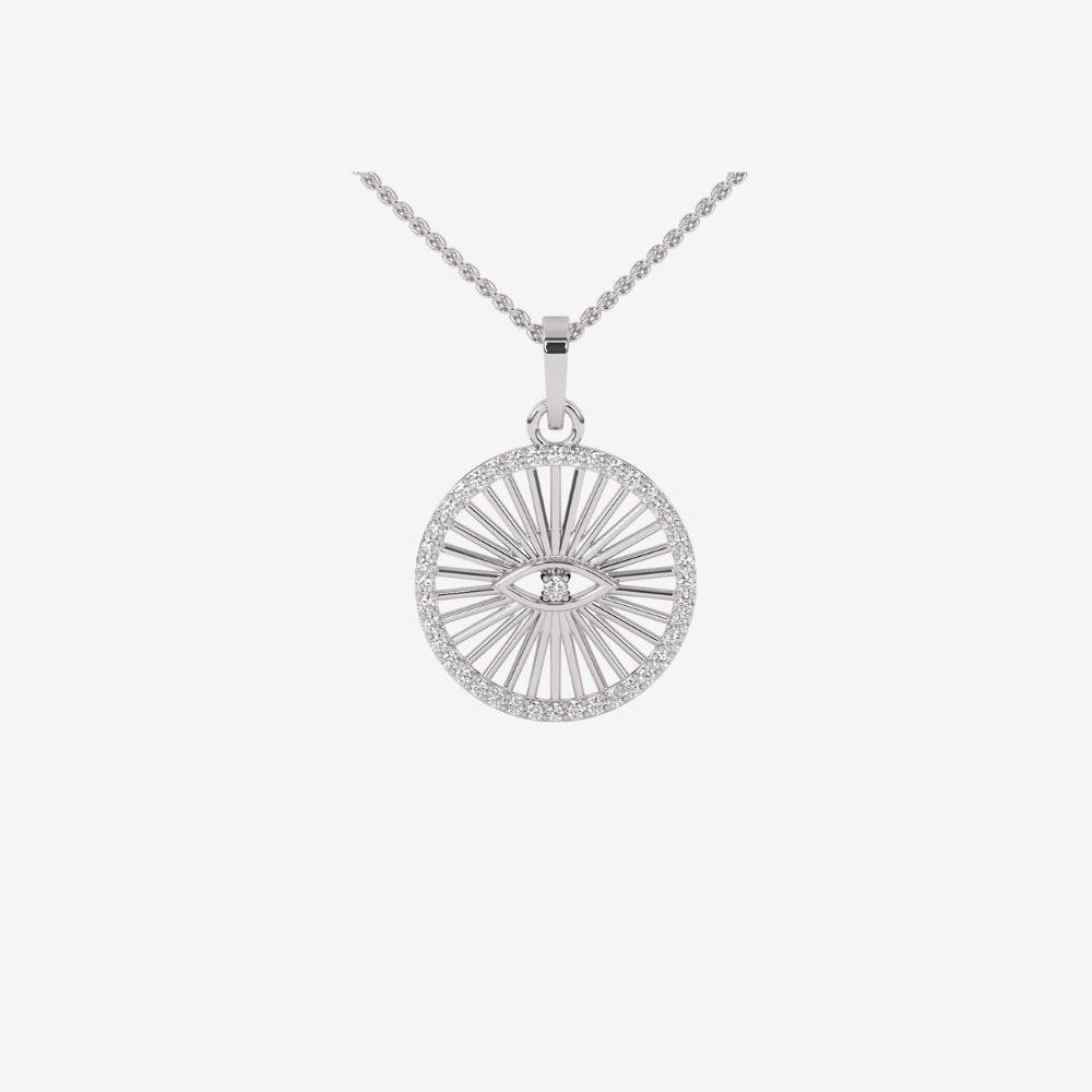 Evil Eye Medallion Necklace - 14k White Gold - Jewelry - Goldie Paris Jewelry - Necklace