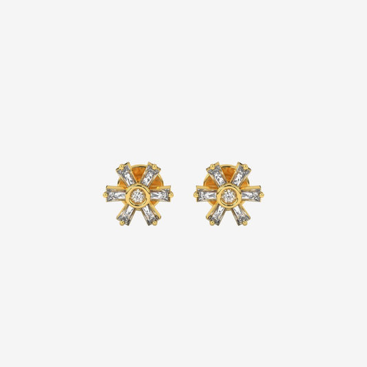 Baguette Flower Stud Diamonds Earrings - 14k Yellow Gold - Jewelry - Goldie Paris Jewelry - Baguette Earring