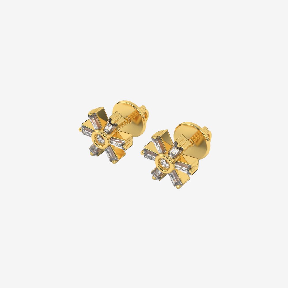 Baguette Flower Stud Diamonds Earrings - - Jewelry - Goldie Paris Jewelry - Baguette Earring